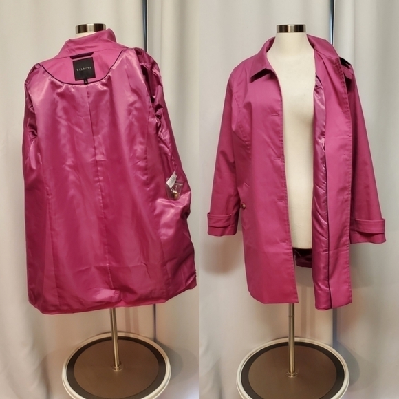 Talbots Contrast Detail All Weather Mac Fuschia Barbiecore Barbie Pink Peacoat L - Picture 8 of 10